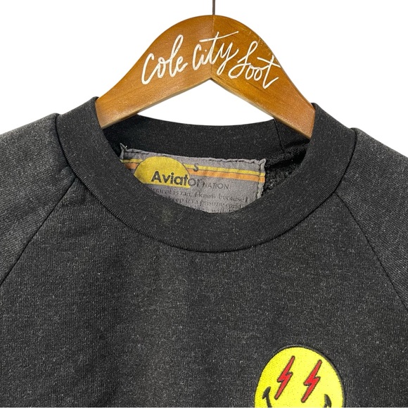 Aviator Nation Bolt Smiley Cropped Crew Sweatshirt Small - Picture 2 of 8